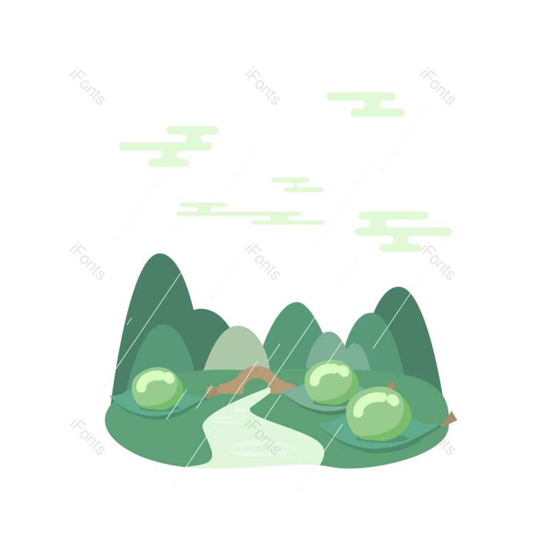 夏天图片,插画元素,山水PNG,春季免抠素材